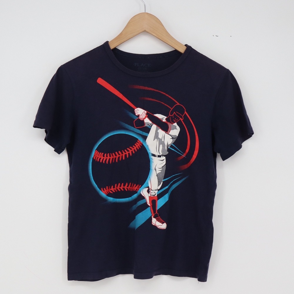 The Children's Place T-Shirt Boys L Baseball Graphic Navy Blue Cotton Excellent